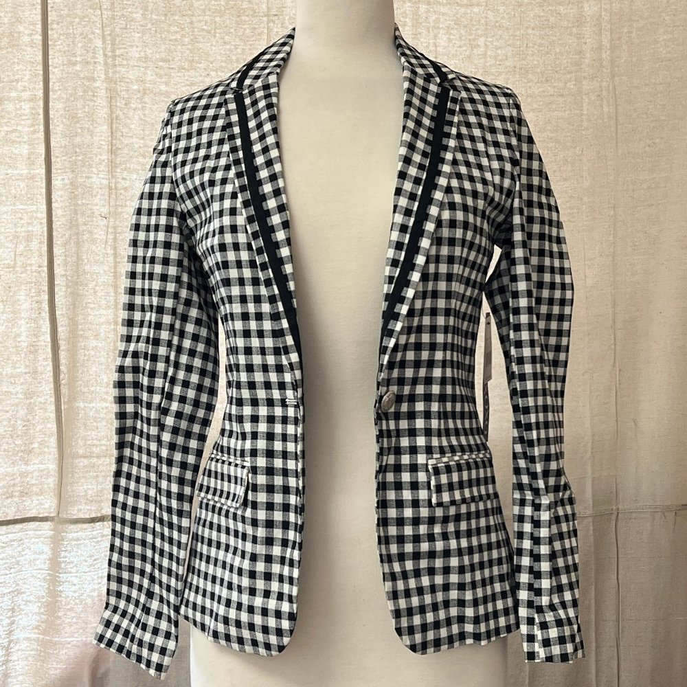 NWT XOXO,Xoxo Juniors' Gingham-Print Blazer black white stretch M